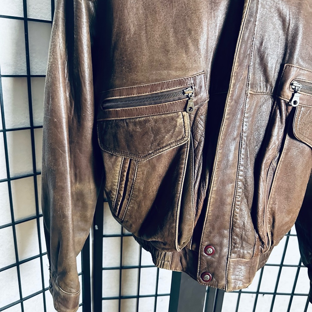 Adler Authentic Vintage Brown Bomber Aviator Jacket - Picture 4 of 6